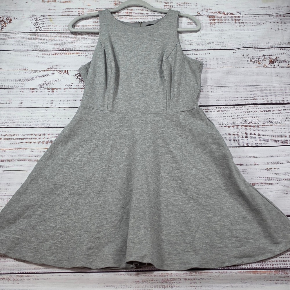 White House Black Market Fit Flare Dress Women 10 Gray Excellent Sleeveless Knit